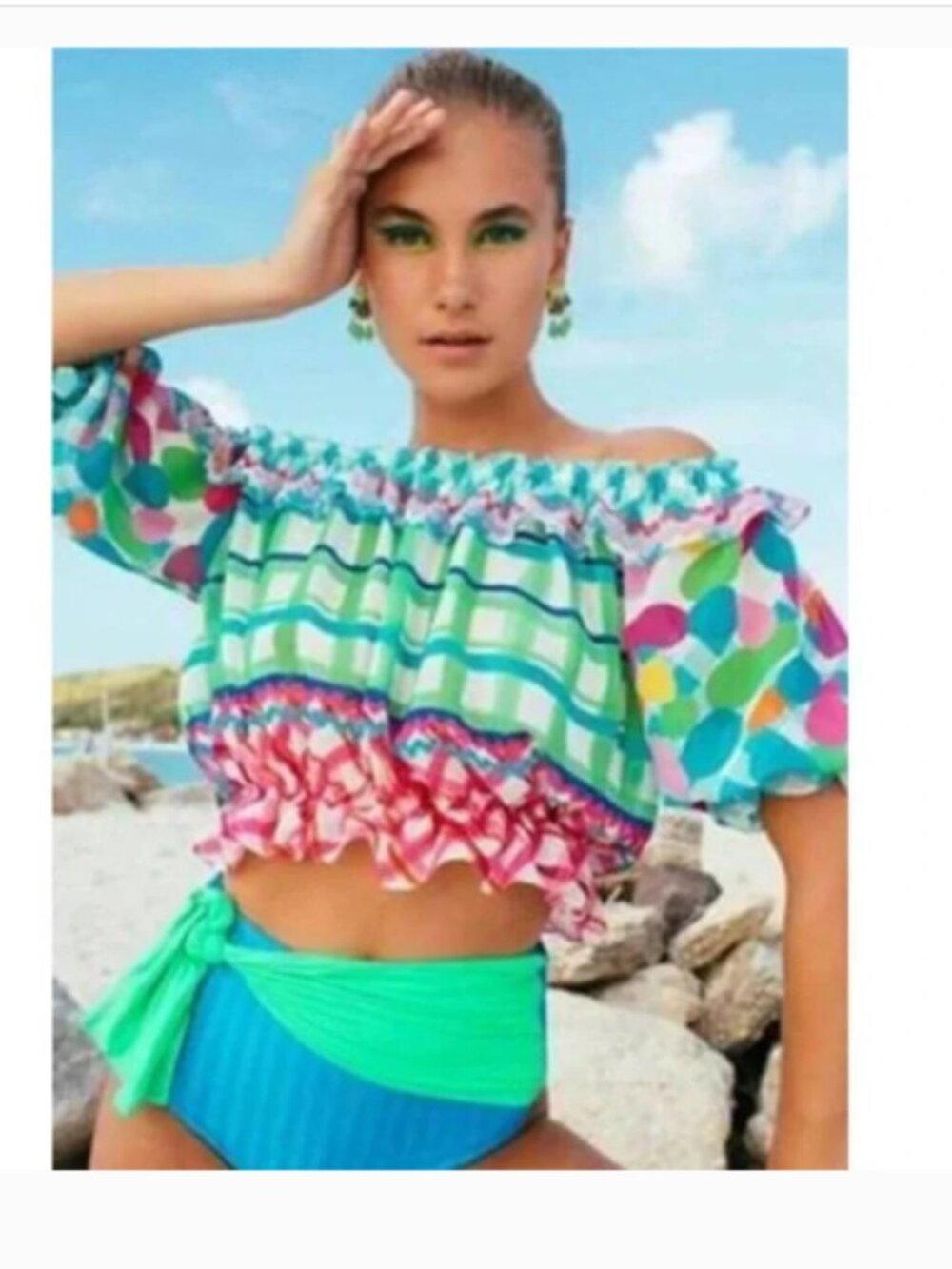PatBo Antibes Print Blouse off the Shoulder Top Sz 4